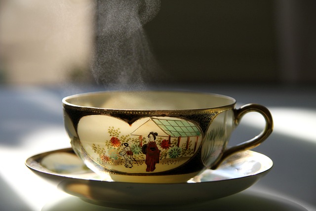 Traditional tea ceremony setting with teaware and warm lighting